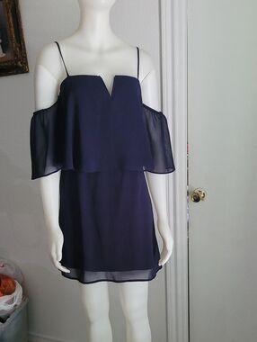 City Triangles Navy Cold-Shoulder Spaghetti Strap Mini Dress